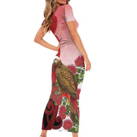 New Zealand Parrot Kaka Family Matching Short Sleeve Bodycon Dress and Hawaiian Shirt Maori Koru With Pohutukawa Flowers LT05 - Polynesian Pride