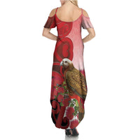New Zealand Parrot Kaka Family Matching Summer Maxi Dress and Hawaiian Shirt Maori Koru With Pohutukawa Flowers LT05 - Polynesian Pride