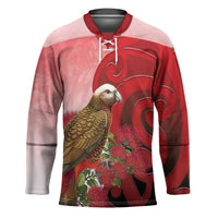 New Zealand Parrot Kaka Hockey Jersey Maori Koru With Pohutukawa Flowers - Polynesian Pride