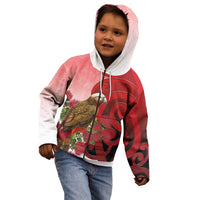 New Zealand Parrot Kaka Kid Hoodie Maori Koru With Pohutukawa Flowers - Polynesian Pride