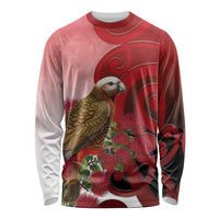 New Zealand Parrot Kaka Long Sleeve Shirt Maori Koru With Pohutukawa Flowers - Polynesian Pride