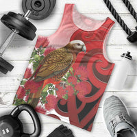 New Zealand Parrot Kaka Men Tank Top Maori Koru With Pohutukawa Flowers - Polynesian Pride