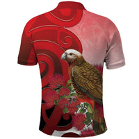 New Zealand Parrot Kaka Polo Shirt Maori Koru With Pohutukawa Flowers - Polynesian Pride