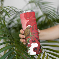 New Zealand Parrot Kaka Skinny Tumbler Maori Koru With Pohutukawa Flowers LT05 - Polynesian Pride