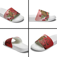 New Zealand Parrot Kaka Slide Sandals Maori Koru With Pohutukawa Flowers - Polynesian Pride