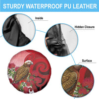 New Zealand Parrot Kaka Spare Tire Cover Maori Koru With Pohutukawa Flowers - Polynesian Pride