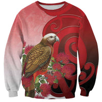 New Zealand Parrot Kaka Sweatshirt Maori Koru With Pohutukawa Flowers - Polynesian Pride