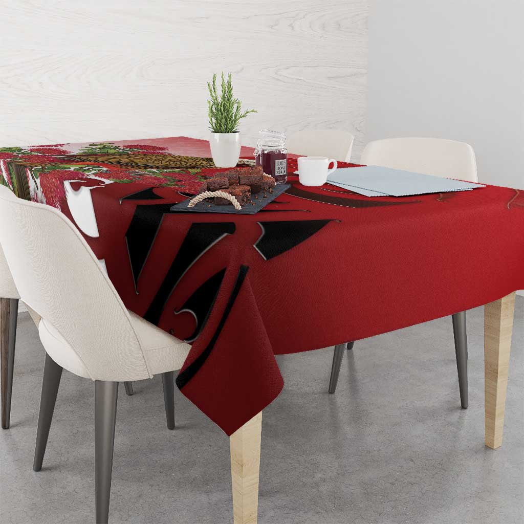 New Zealand Parrot Kaka Tablecloth Maori Koru With Pohutukawa Flowers - Polynesian Pride