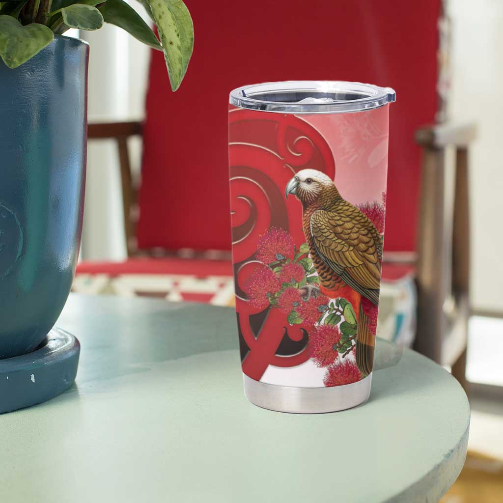 New Zealand Parrot Kaka Tumbler Cup Maori Koru With Pohutukawa Flowers - Polynesian Pride