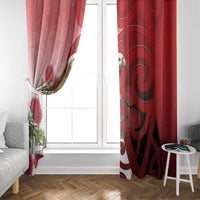 New Zealand Parrot Kaka Window Curtain Maori Koru With Pohutukawa Flowers - Polynesian Pride