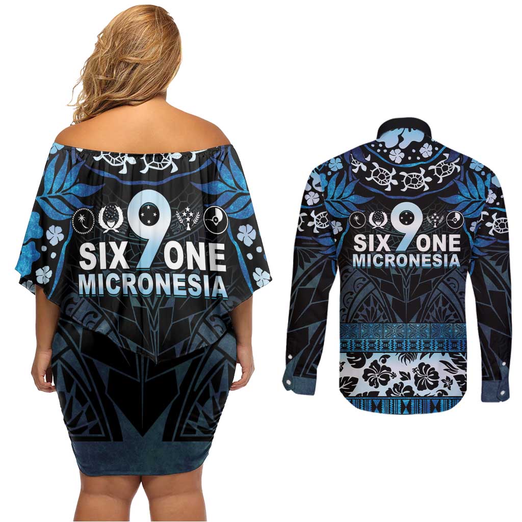 Micronesia FSM 691 Couples Matching Off Shoulder Short Dress and Long Sleeve Button Shirt Respect Culture