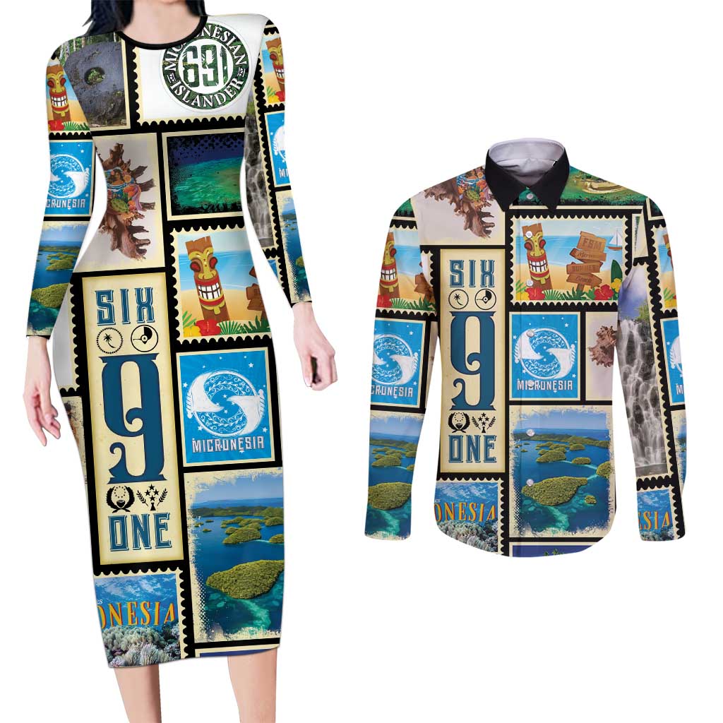 FSM Micronesia Culture Couples Matching Long Sleeve Bodycon Dress and Long Sleeve Button Shirt