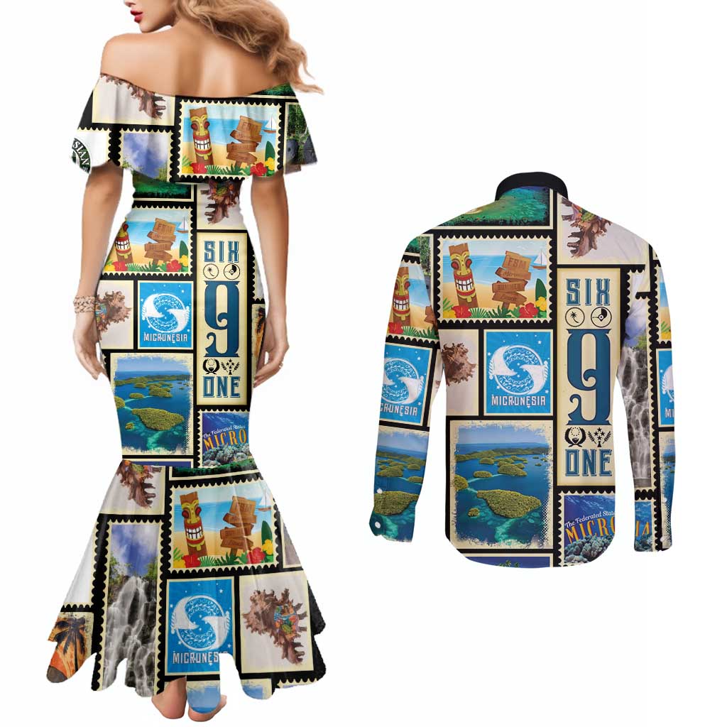 FSM Micronesia Culture Couples Matching Mermaid Dress and Long Sleeve Button Shirt
