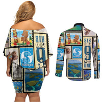 FSM Micronesia Culture Couples Matching Off Shoulder Short Dress and Long Sleeve Button Shirt