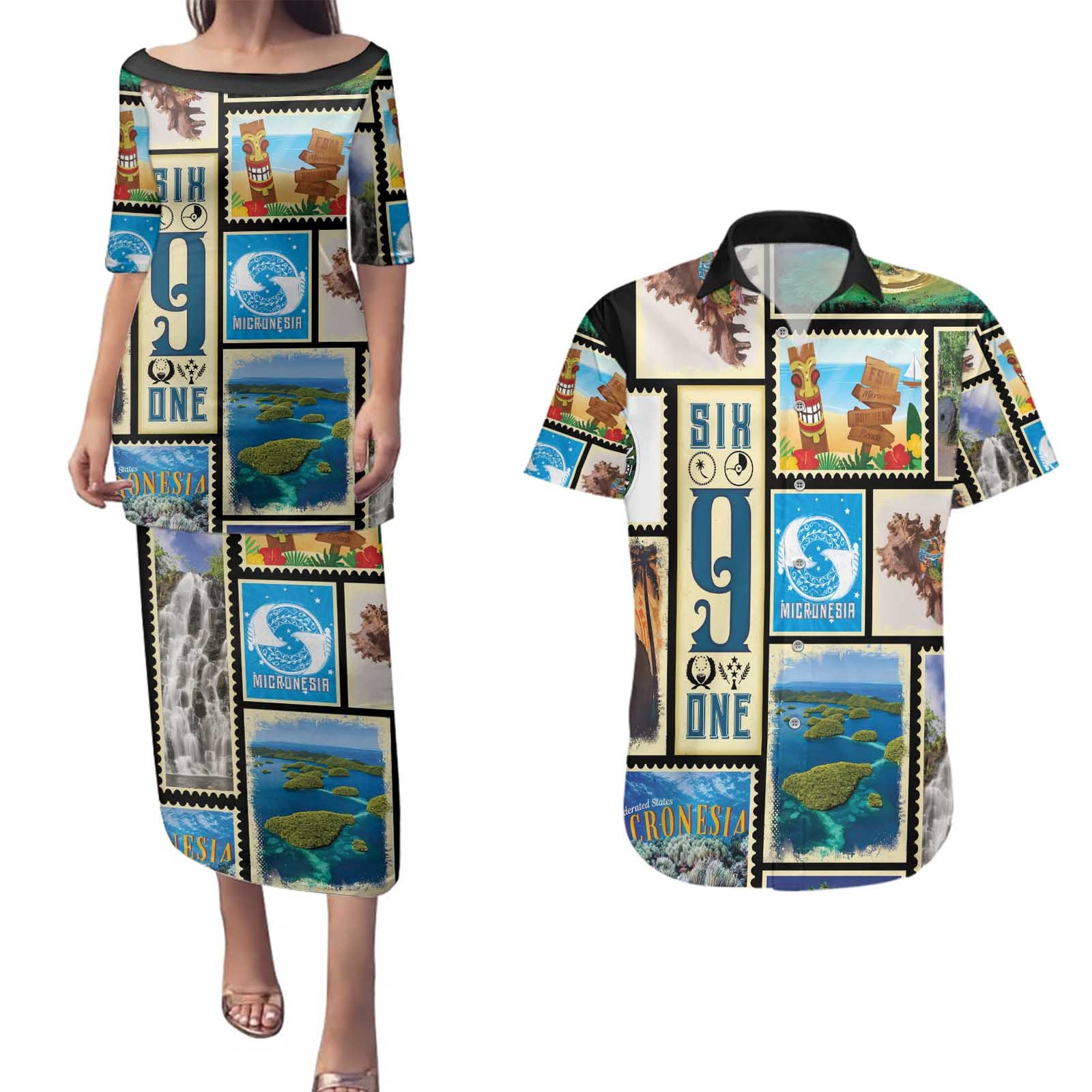 FSM Micronesia Culture Couples Matching Puletasi and Hawaiian Shirt