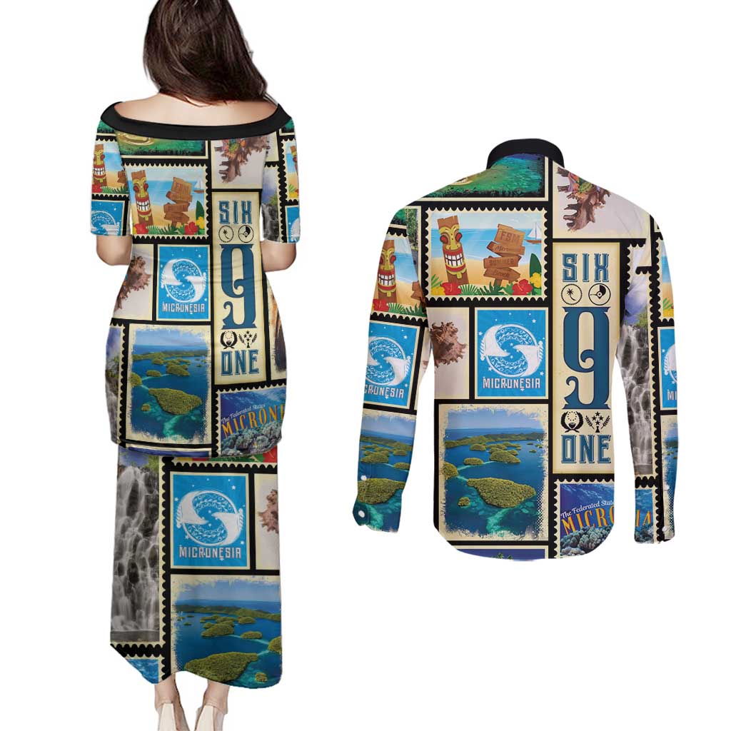 FSM Micronesia Culture Couples Matching Puletasi and Long Sleeve Button Shirt