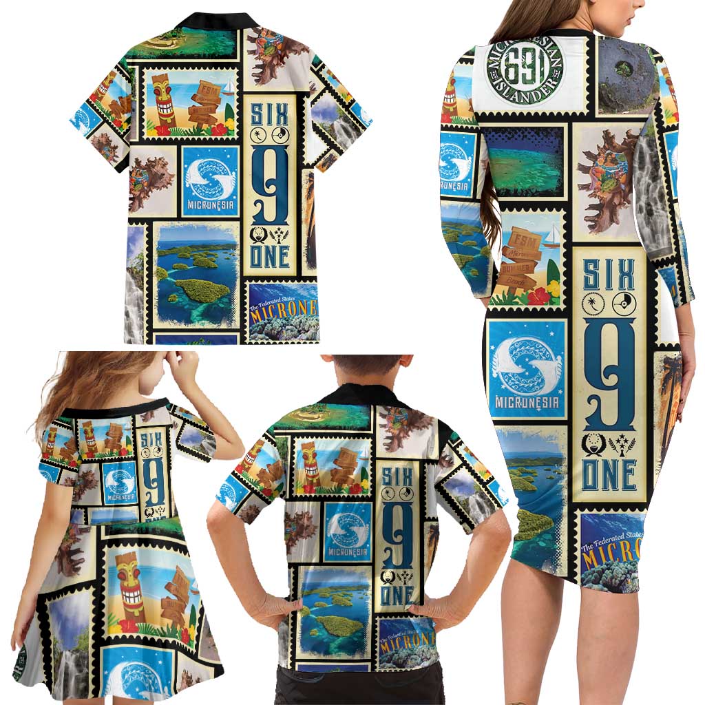 FSM Micronesia Culture Family Matching Long Sleeve Bodycon Dress and Hawaiian Shirt