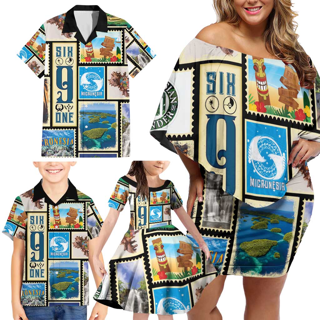 FSM Micronesia Culture Family Matching Off Shoulder Short Dress and Hawaiian Shirt