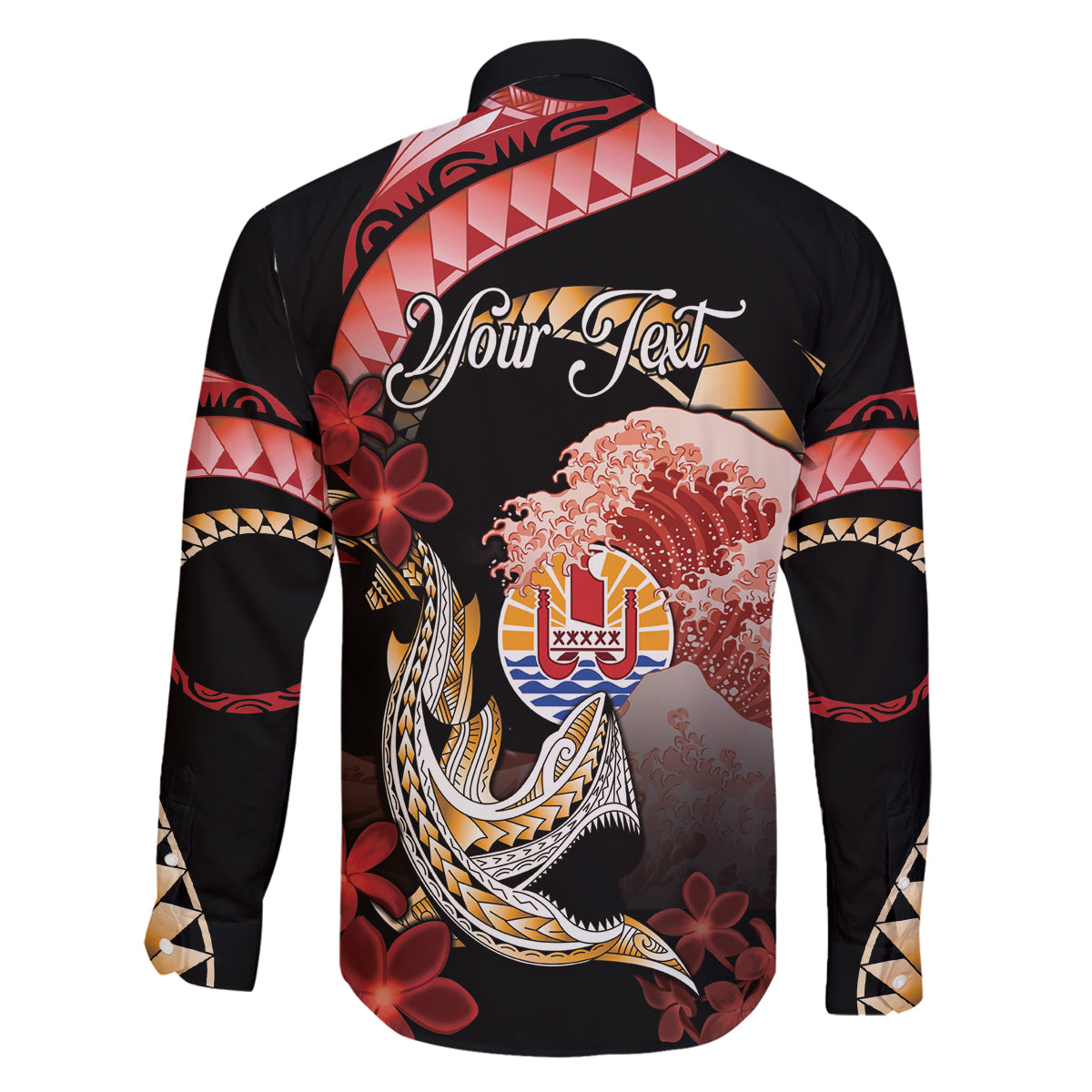 Personalised French Polynesia Victory Day Family Matching Long Sleeve Bodycon Dress and Hawaiian Shirt Polynesian Pattern Plumeria