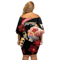 Personalised French Polynesia Victory Day Family Matching Off Shoulder Short Dress and Hawaiian Shirt Polynesian Pattern Plumeria
