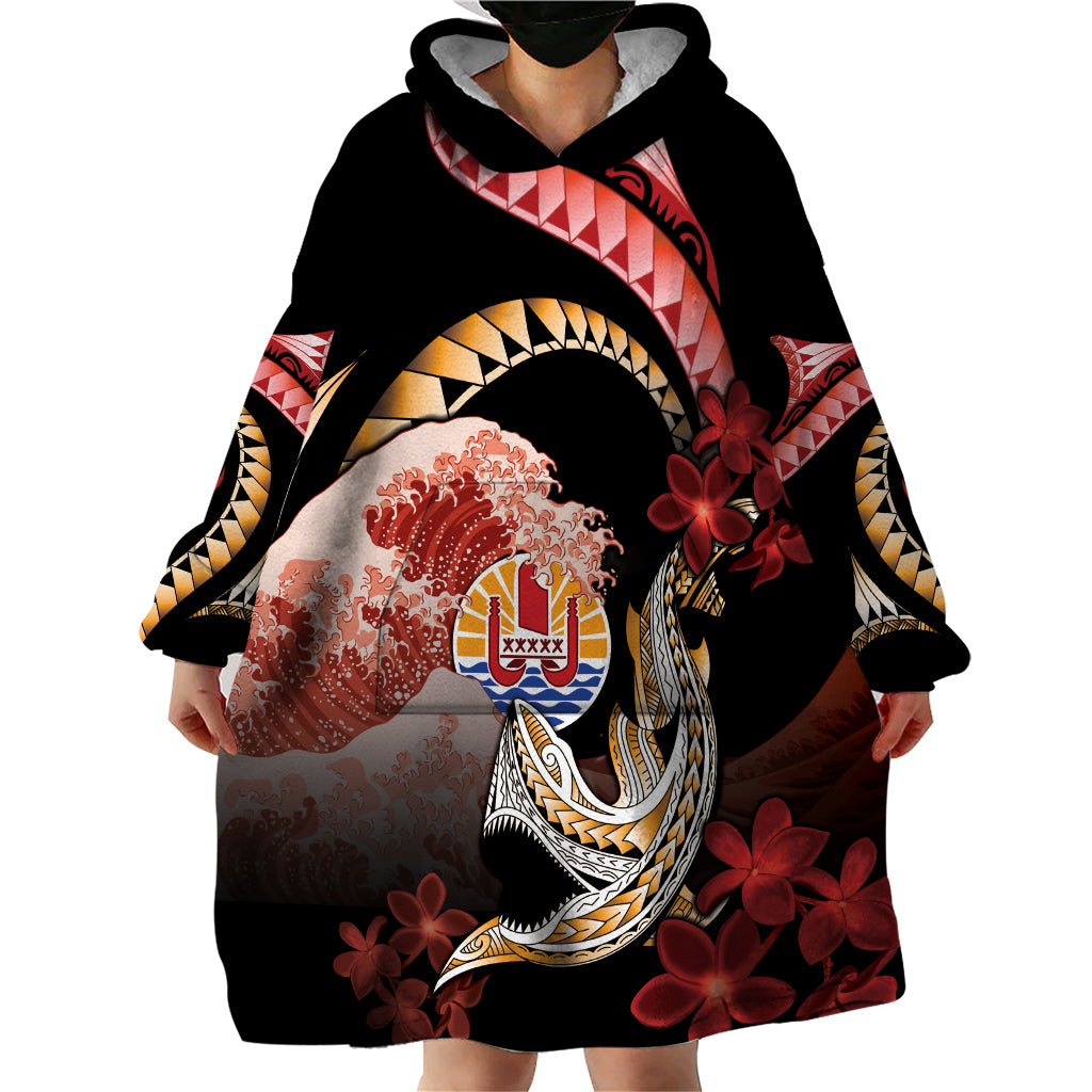 Personalised French Polynesia Victory Day Wearable Blanket Hoodie Polynesian Pattern Plumeria