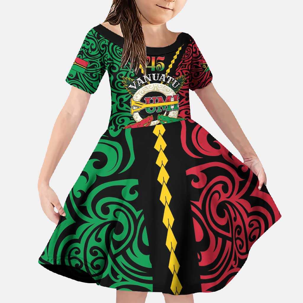 Vanuatu 45th Independence Day Family Matching Mermaid Dress and Hawaiian Shirt Long God Yumi Stanap Wild Boar LT05 Daughter's Dress Black - Polynesian Pride