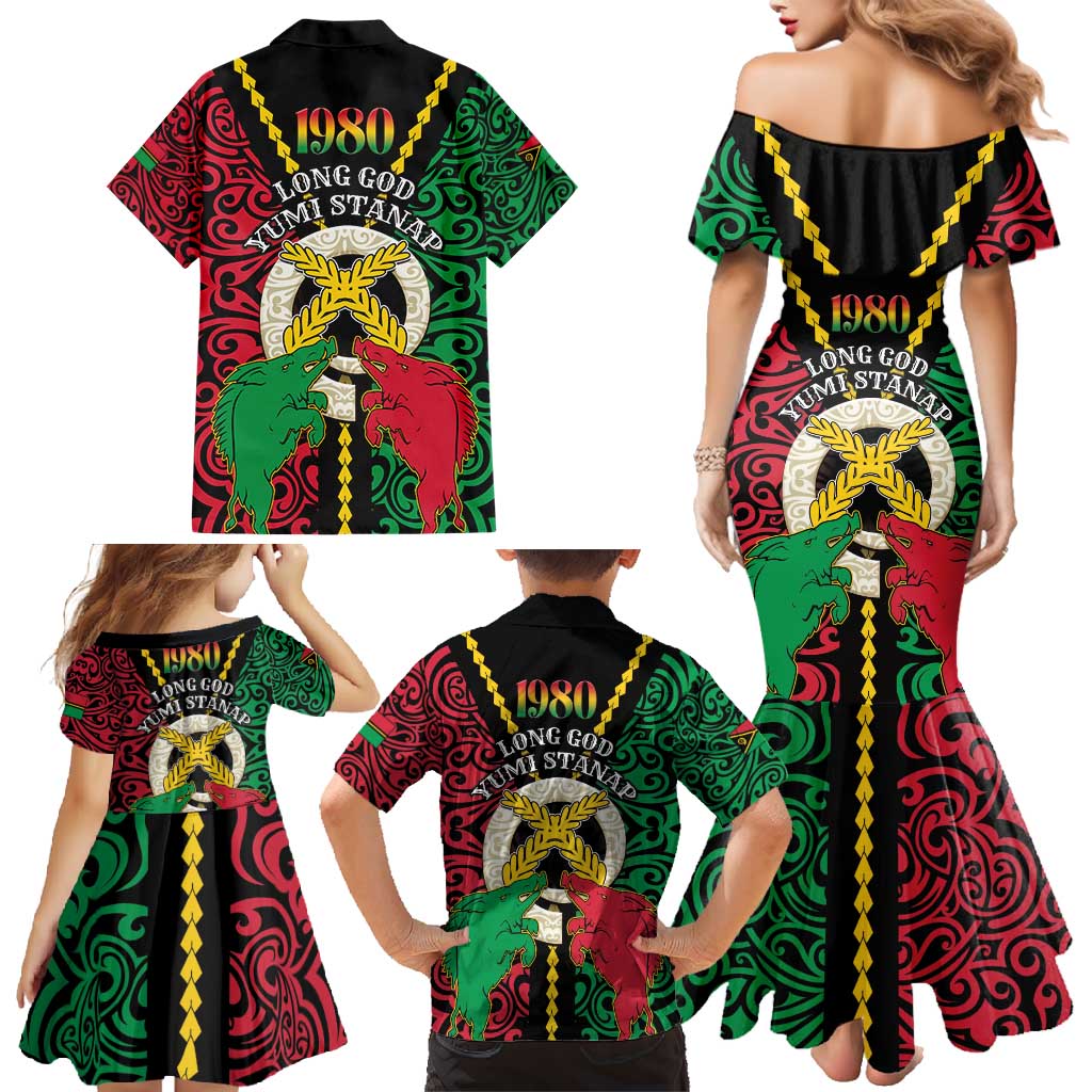 Vanuatu 45th Independence Day Family Matching Mermaid Dress and Hawaiian Shirt Long God Yumi Stanap Wild Boar LT05 - Polynesian Pride