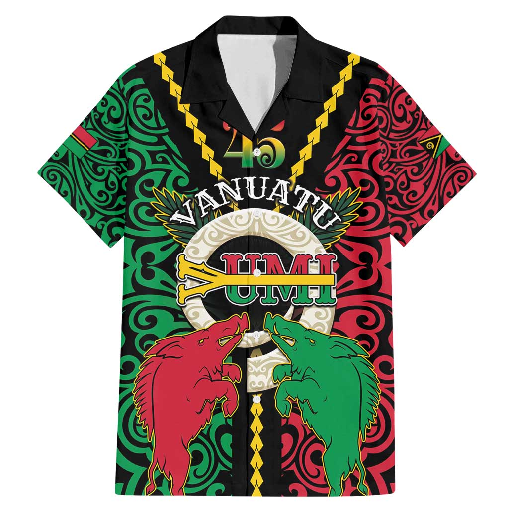 Vanuatu 45th Independence Day Family Matching Mermaid Dress and Hawaiian Shirt Long God Yumi Stanap Wild Boar LT05 Dad's Shirt - Short Sleeve Black - Polynesian Pride