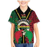 Vanuatu 45th Independence Day Family Matching Mermaid Dress and Hawaiian Shirt Long God Yumi Stanap Wild Boar LT05 Son's Shirt Black - Polynesian Pride