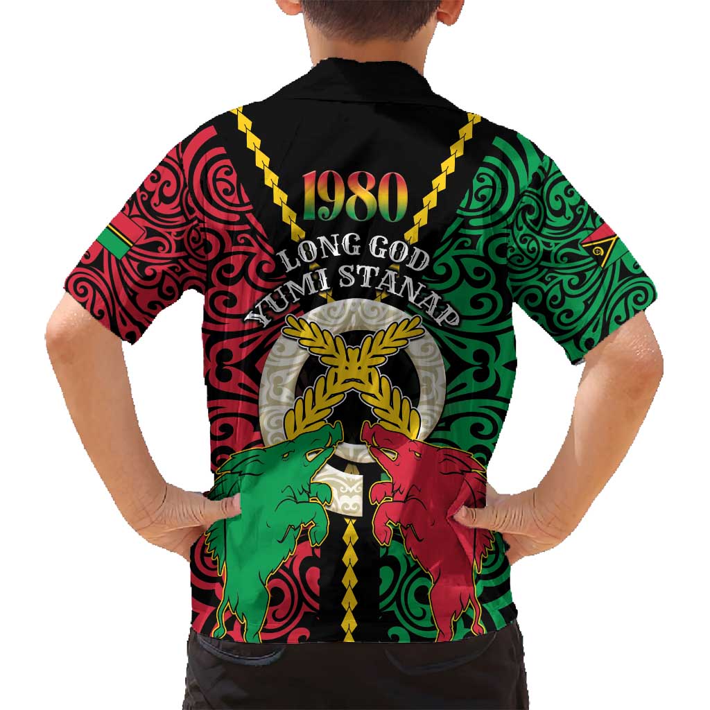 Vanuatu 45th Independence Day Family Matching Off Shoulder Short Dress and Hawaiian Shirt Long God Yumi Stanap Wild Boar LT05