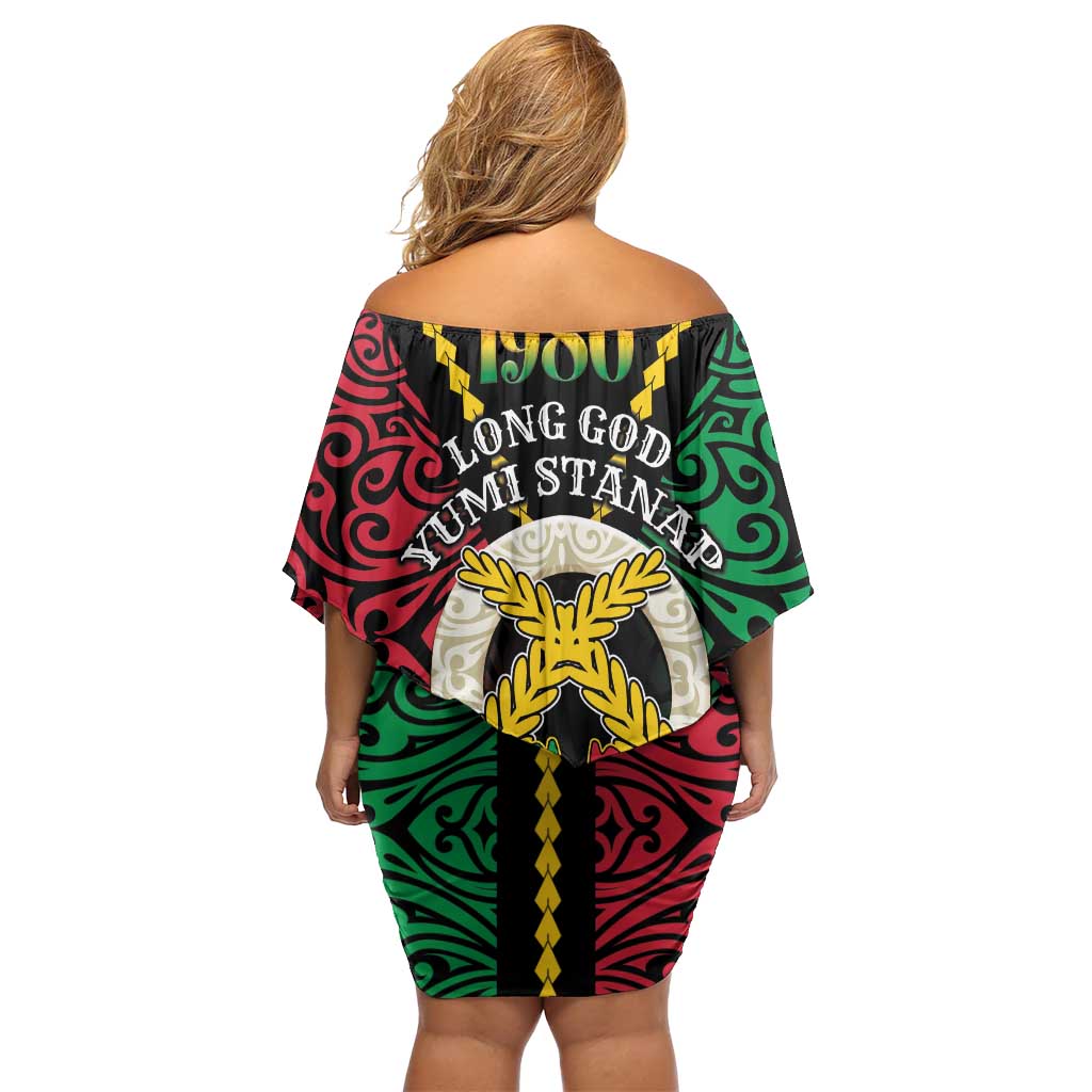 Vanuatu 45th Independence Day Family Matching Off Shoulder Short Dress and Hawaiian Shirt Long God Yumi Stanap Wild Boar LT05