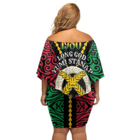 Vanuatu 45th Independence Day Family Matching Off Shoulder Short Dress and Hawaiian Shirt Long God Yumi Stanap Wild Boar LT05