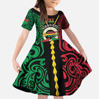 Vanuatu 45th Independence Day Family Matching Puletasi and Hawaiian Shirt Long God Yumi Stanap Wild Boar LT05 Daughter's Dress Black - Polynesian Pride
