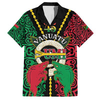 Vanuatu 45th Independence Day Family Matching Puletasi and Hawaiian Shirt Long God Yumi Stanap Wild Boar LT05 Dad's Shirt - Short Sleeve Black - Polynesian Pride