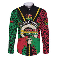 Vanuatu 45th Independence Day Family Matching Puletasi and Hawaiian Shirt Long God Yumi Stanap Wild Boar LT05 Dad's Shirt - Long Sleeve Black - Polynesian Pride