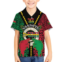 Vanuatu 45th Independence Day Family Matching Puletasi and Hawaiian Shirt Long God Yumi Stanap Wild Boar LT05 Son's Shirt Black - Polynesian Pride