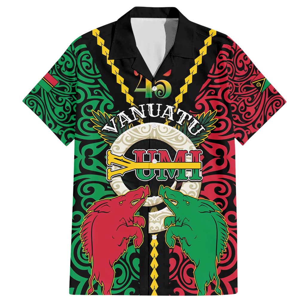 Vanuatu 45th Independence Day Family Matching Short Sleeve Bodycon Dress and Hawaiian Shirt Long God Yumi Stanap Wild Boar LT05 Dad's Shirt - Short Sleeve Black - Polynesian Pride