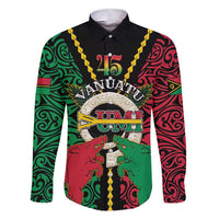 Vanuatu 45th Independence Day Family Matching Short Sleeve Bodycon Dress and Hawaiian Shirt Long God Yumi Stanap Wild Boar LT05 Dad's Shirt - Long Sleeve Black - Polynesian Pride