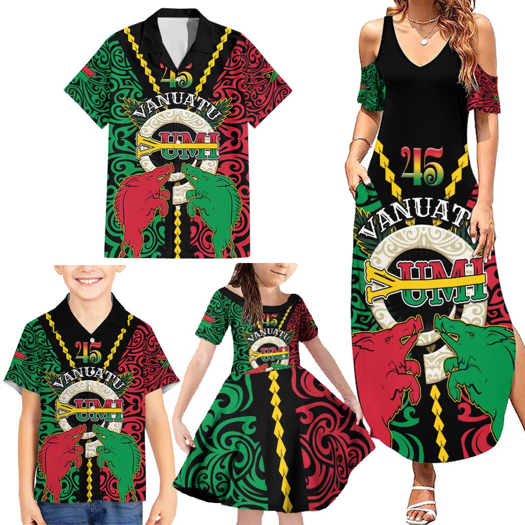 Vanuatu 45th Independence Day Family Matching Summer Maxi Dress and Hawaiian Shirt Long God Yumi Stanap Wild Boar LT05