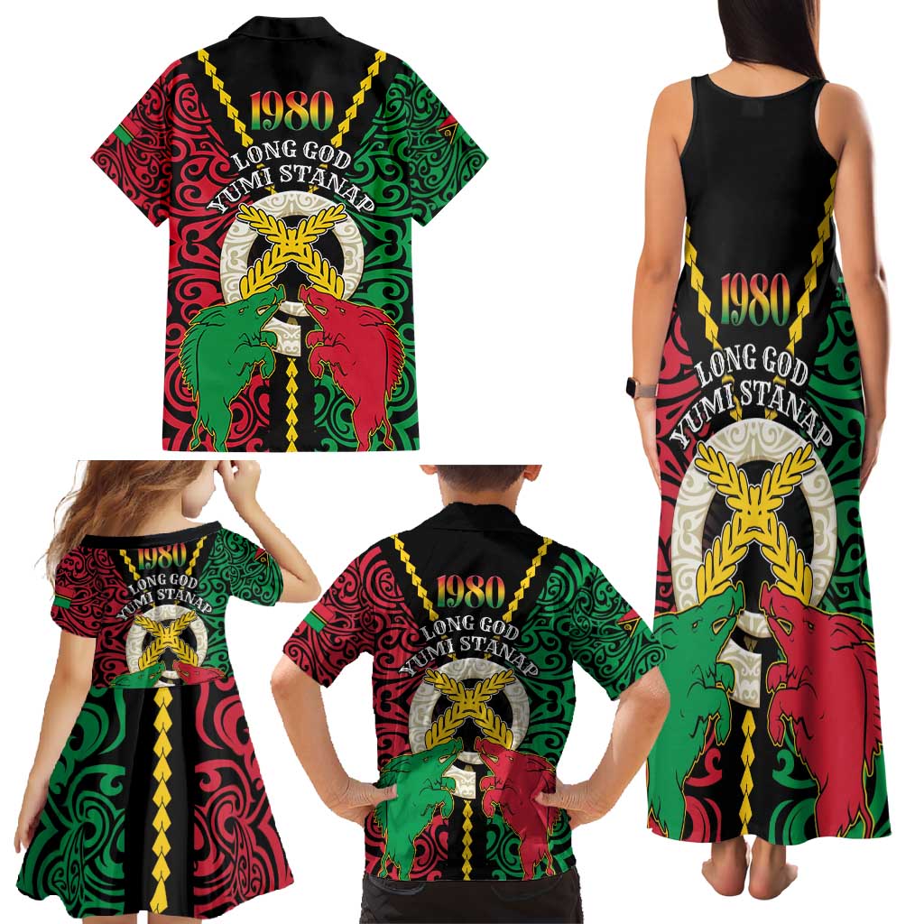 Vanuatu 45th Independence Day Family Matching Tank Maxi Dress and Hawaiian Shirt Long God Yumi Stanap Wild Boar LT05