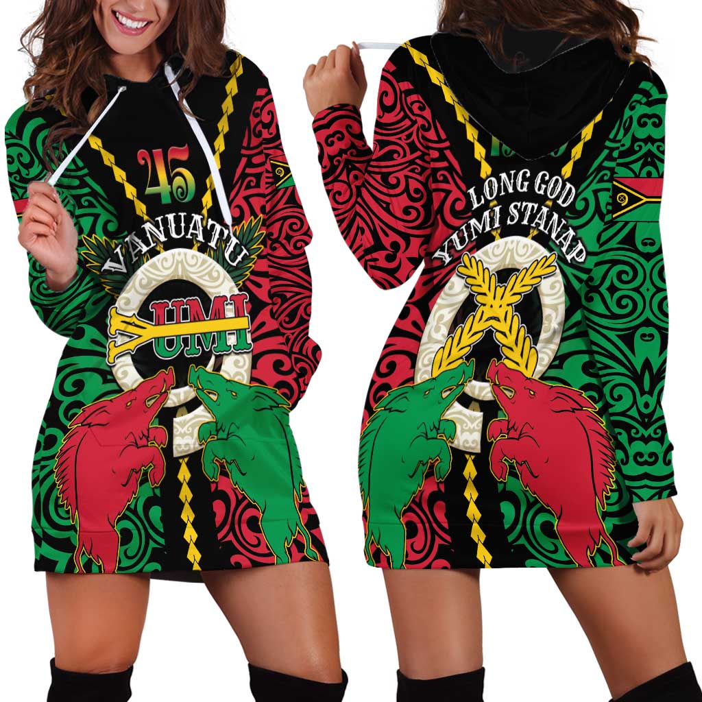 Vanuatu 45th Independence Day Hoodie Dress Long God Yumi Stanap Wild Boar LT05