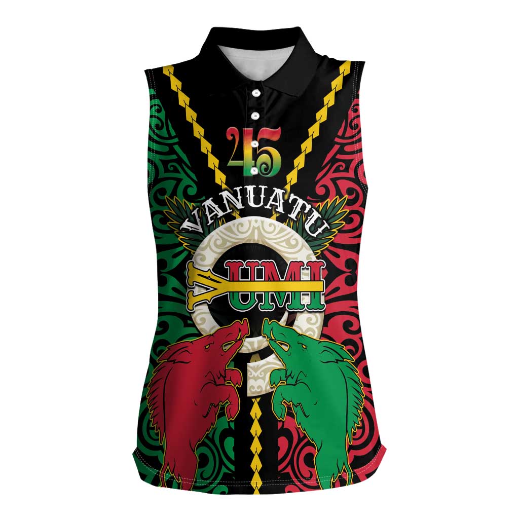 Vanuatu 45th Independence Day Women Sleeveless Polo Shirt Long God Yumi Stanap Wild Boar LT05