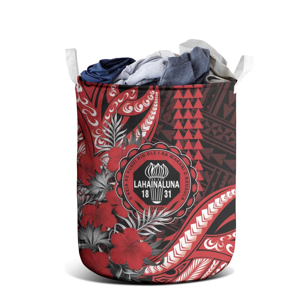 Hawaii Lahainaluna High School Laundry Basket Tribal Tattoo With Hibiscus Flowers