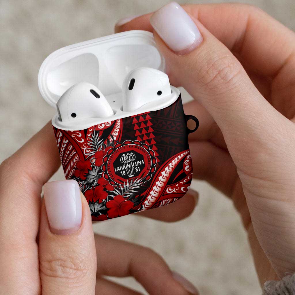 Hawaii Lahainaluna High School AirPods Case Tribal Tattoo With Hibiscus Flowers