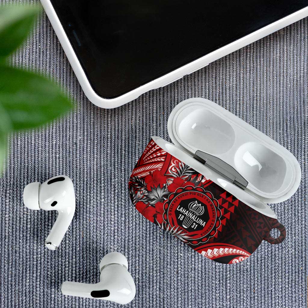 Hawaii Lahainaluna High School AirPods Case Tribal Tattoo With Hibiscus Flowers