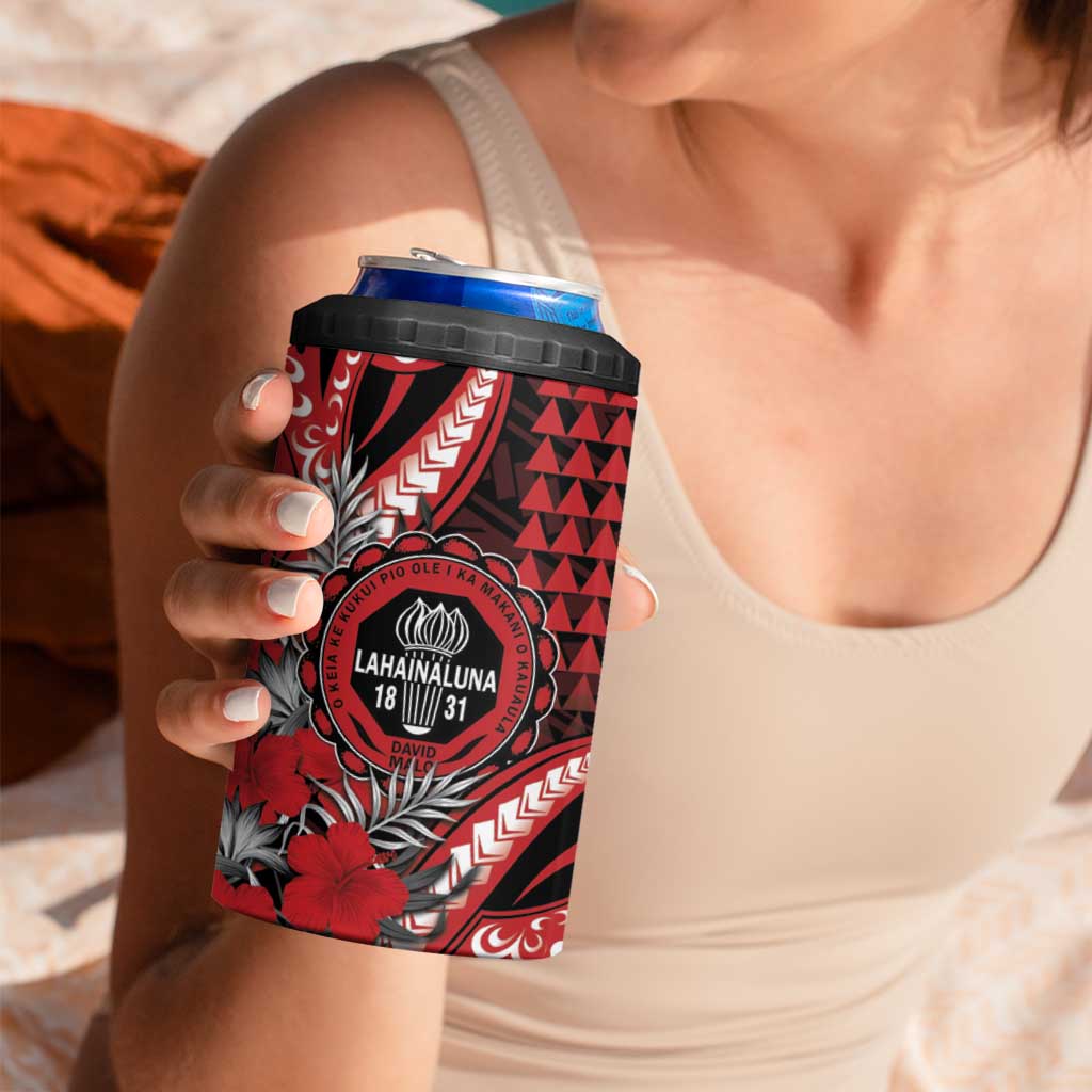 Personalized Hawaii Lahainaluna High School 4 in 1 Can Cooler Tumbler Tribal Tattoo With Hibiscus Flowers