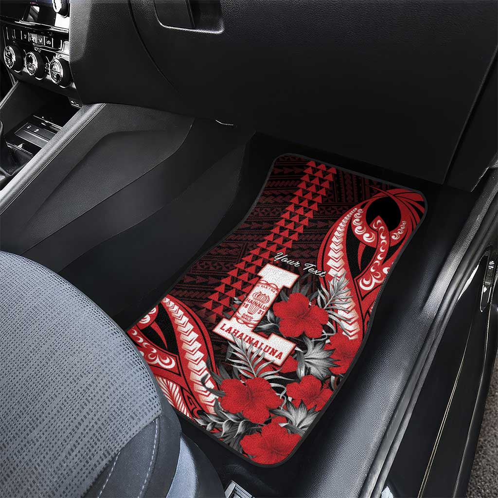 Personalized Hawaii Lahainaluna High School Car Mats Tribal Tattoo With Hibiscus Flowers