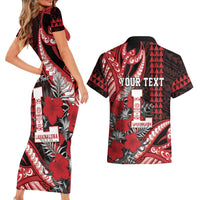 Personalized Hawaii Lahainaluna High School Couples Matching Short Sleeve Bodycon Dress and Hawaiian Shirt Tribal Tattoo With Hibiscus Flowers LT05 - Polynesian Pride