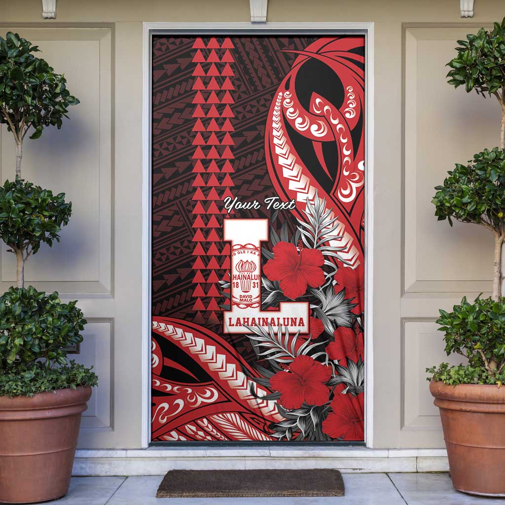 Personalized Hawaii Lahainaluna High School Door Cover Tribal Tattoo With Hibiscus Flowers