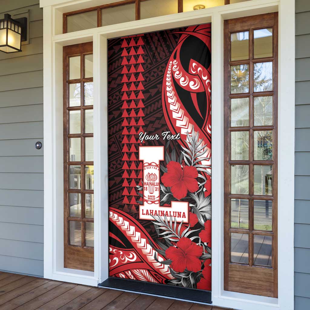 Personalized Hawaii Lahainaluna High School Door Cover Tribal Tattoo With Hibiscus Flowers